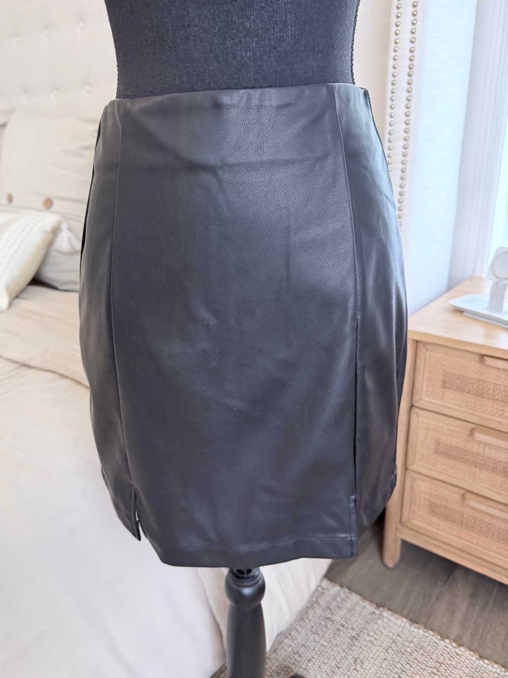 NWT Oh Black Faux Leather Mini Skirt